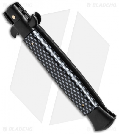 Frank B 9" Italian Stiletto Automatic Knife Sim Carbon Fiber (4" Black Serr)