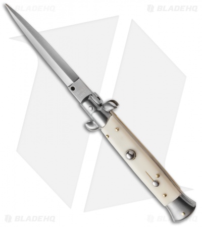 Frank B 9" Italian Stiletto Automatic Knife Sim Ivory (4" Satin Dagger) 
