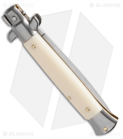Frank B 9" Italian Stiletto Automatic Knife Sim Ivory (4" Satin Dagger) 