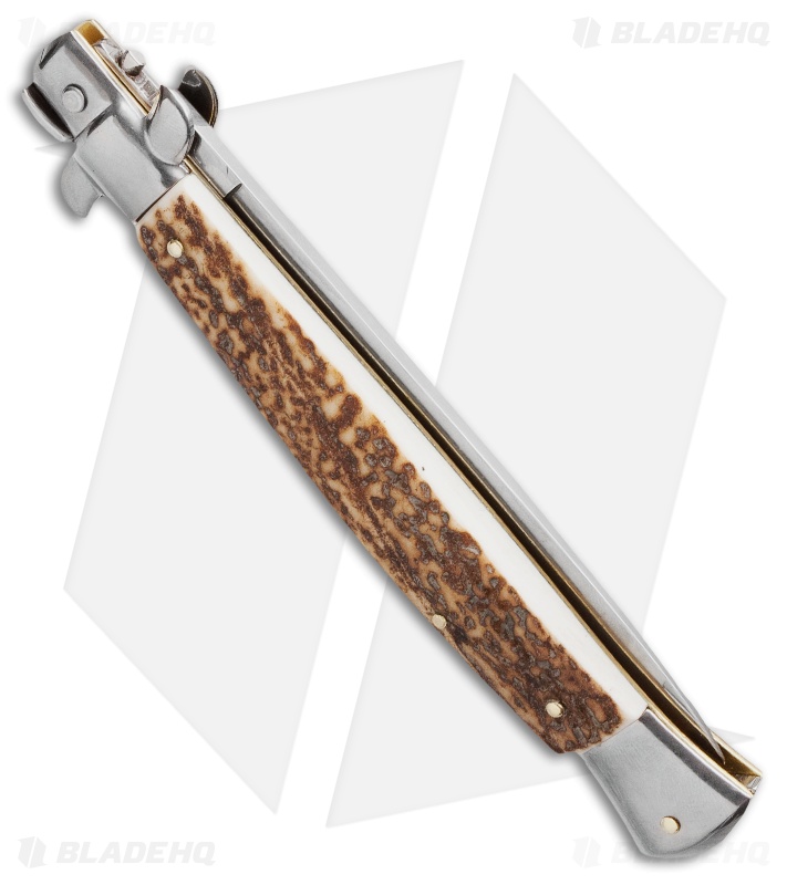 Frank B 11" Italian Stiletto Automatic Knife Stag Horn (5" Satin Flat) 