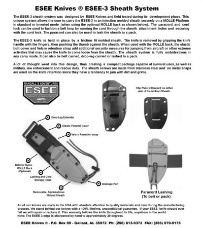 ESEE Knives ESEE-3P-MB-DT Knife w/ MOLLE Back (3.88" Tan Plain)