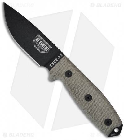 ESEE Knives ESEE-3MIL-P Knife Green Sheath & MOLLE Back (3.88" Black)
