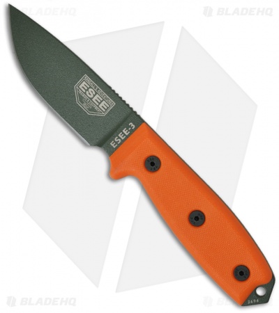 ESEE Knives ESEE-3P-MB-OD Knife Orange G-10 & MOLLE Back (3.88" OD Green Plain)