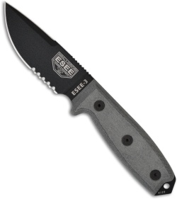 ESEE Knives ESEE-3S-CP Clip Point Knife Coyote Sheath (3.88" Black Serr) - Blade HQ