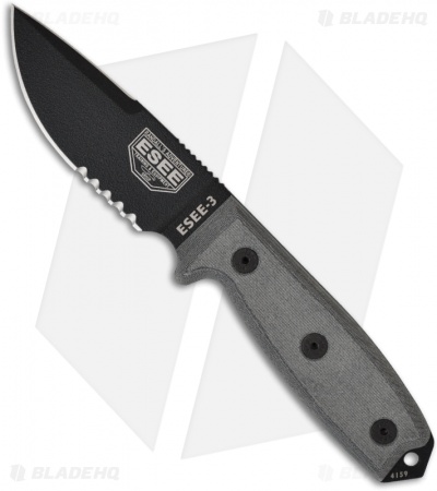 ESEE Knives ESEE-3S-CP Clip Point Knife Coyote Sheath (3.88" Black Serr)