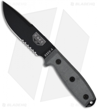 ESEE Knives ESEE-4S-CP-MB Clip Point Knife MOLLE Back (4.5" Black Serr)