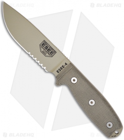 ESEE Knives ESEE-4S-DT Fixed Blade Knife (4.5" Tan Serr)