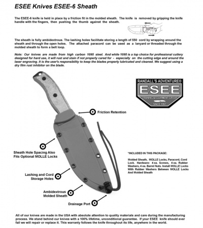 ESEE Knives ESEE-6S-B Knife w/ Black Sheath (6.5" Serr)