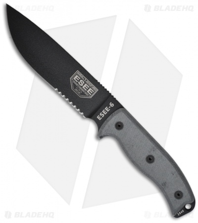 ESEE Knives ESEE-6S-B Knife w/ Black Sheath (6.5" Serr)