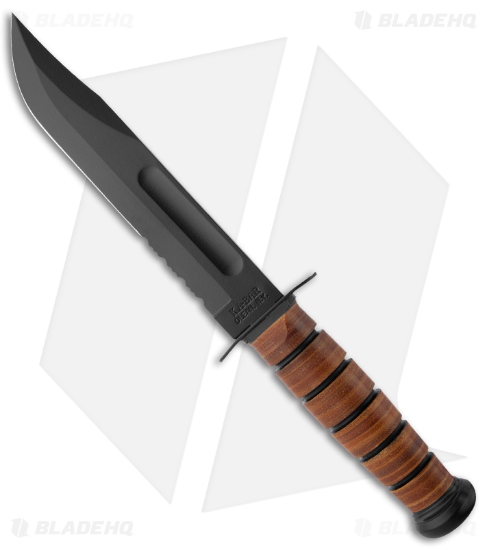 Ka-Bar Bowie USMC Fixed Blade Knife Black Serr - Blade HQ