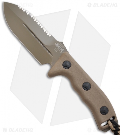 Microtech Tan Crosshair Knife Fixed Double Edge Blade (5" Full Serr) 101-3TA