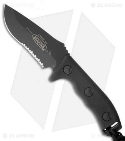 Microtech Currahee Drop Point Knife Fixed Blade (4.5" Black Serr) 102-2BL