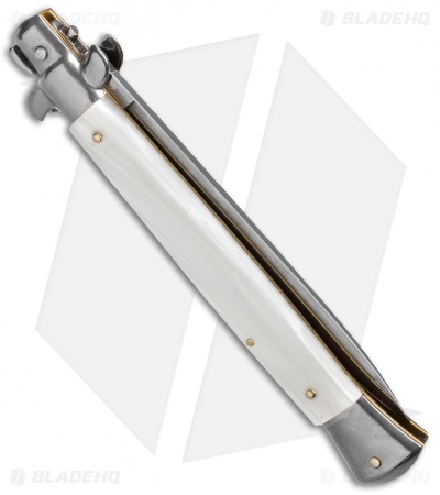 Frank B 11" Italian Stiletto Automatic Knife White Pearlex (5" Satin Flat) 