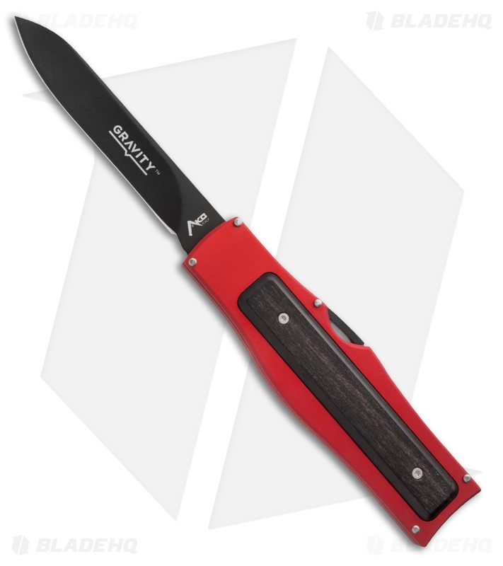 AKC Gravit-E Manual OTF Knife Red/Ebony Wood (3.7" Black) - Blade HQ