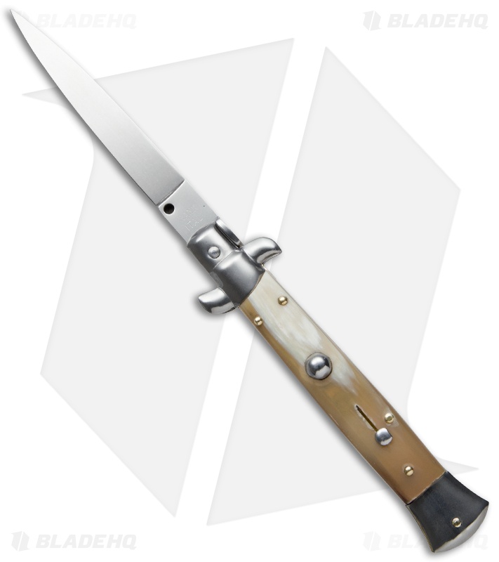 Frank B 9" Italian Stiletto Automatic Knife Honey Horn (4" Polish Flat)