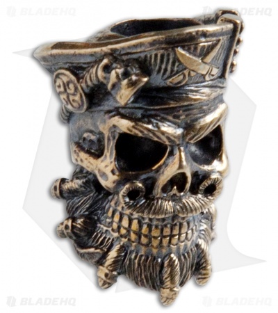 RUS Beads Shop Bearded Pirate Skull Lanyard Bead - Bronze