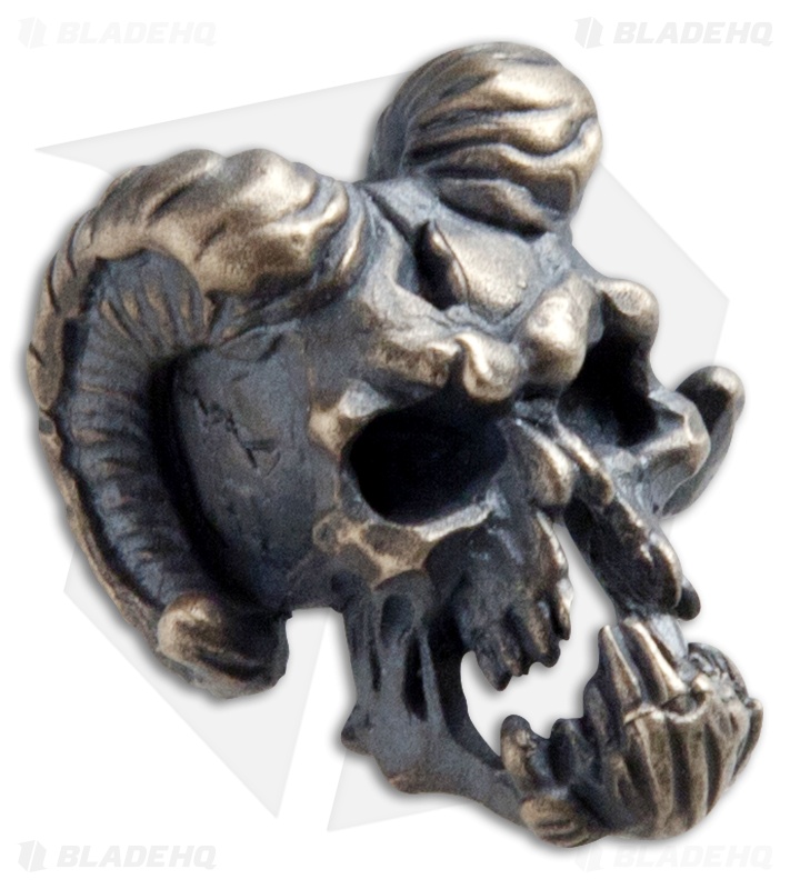 RUS Beads Shop Daemon Skull w/ Jaw Lanyard Bead - Bronze
