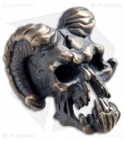 RUS Beads Shop Daemon Skull w/ Jaw Lanyard Bead - Bronze