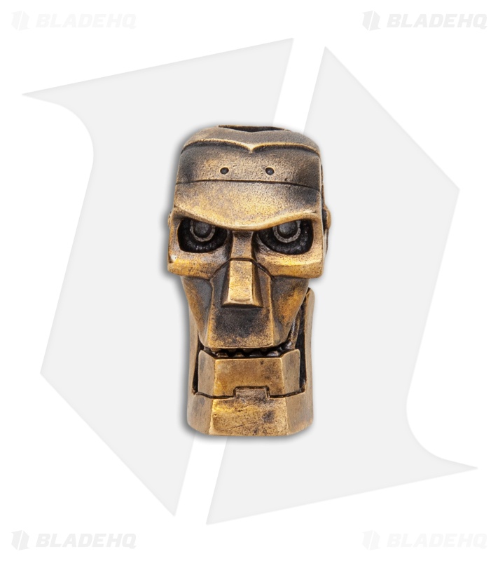 RUS Beads Shop Futuristic Robot Skull w/ Moving Jaw Lanyard Bead - Bronze