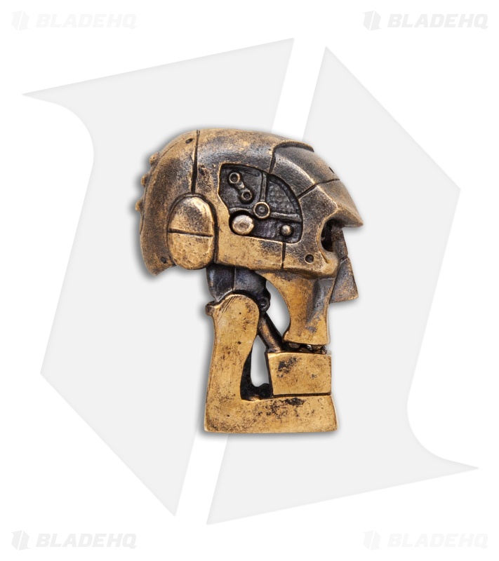 RUS Beads Shop Futuristic Robot Skull w/ Moving Jaw Lanyard Bead - Bronze