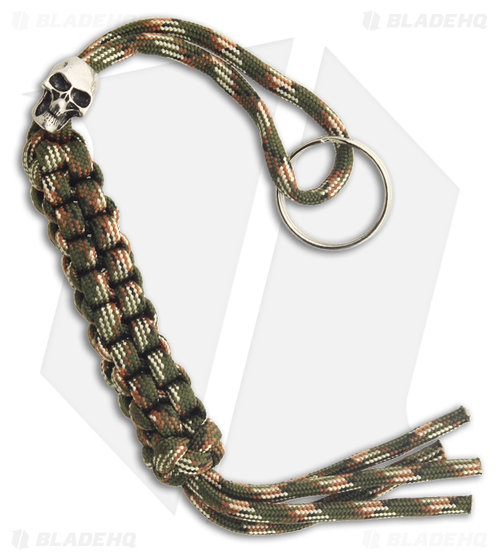 Woodland Camo Paracord Lanyard w/ Skull Bead