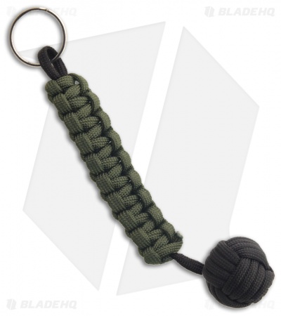 Knot Boys Monkey Fist Fob w/ OD Green & Black Paracord Tied Lanyard Keychain