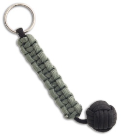 Knot Boys Monkey Fist Fob w/ Foliage & Black Paracord Tied Lanyard Keychain