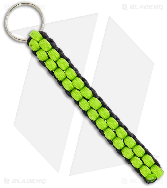 Lime Green & Black 550 Paracord Lanyard Keychain Boondoggle w/ Split Ring