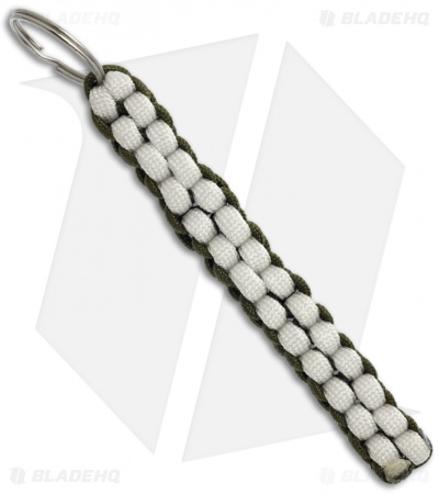 White & OD Green 550 Paracord Lanyard Keychain Boondoggle w/ Split Ring