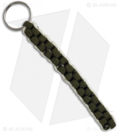 White & OD Green 550 Paracord Lanyard Keychain Boondoggle w/ Split Ring