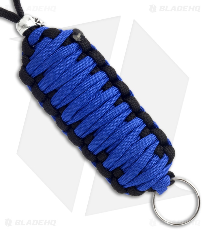 Blue & Black Triple Tied 550 Paracord Neck Carry Lanyard Fob w/ Skull Bead