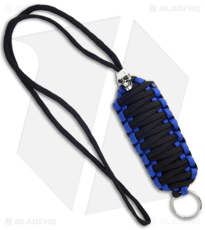 Blue & Black Triple Tied 550 Paracord Neck Carry Lanyard Fob w/ Skull Bead