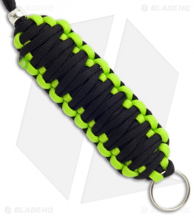 Green & Black Triple Tied 550 Paracord Neck Carry Lanyard Fob w/ Skull Bead