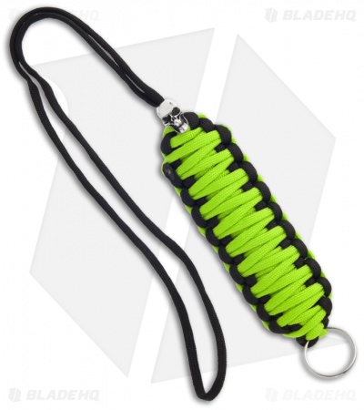 Green & Black Triple Tied 550 Paracord Neck Carry Lanyard Fob w/ Skull Bead