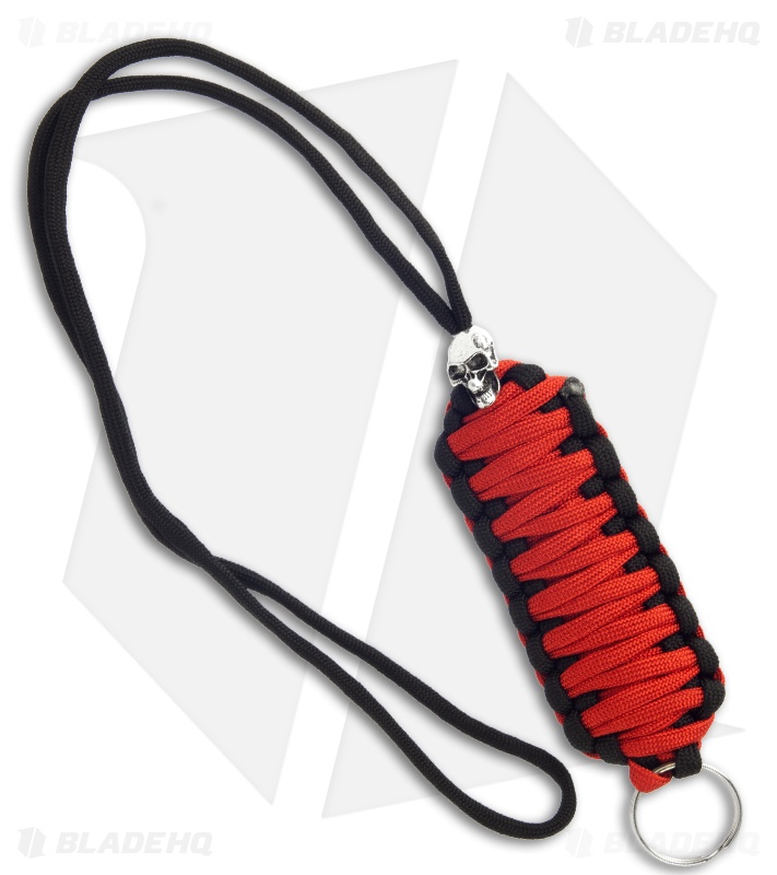 Red & Black Triple Tied 550 Paracord Neck Carry Lanyard Fob w/ Skull Bead