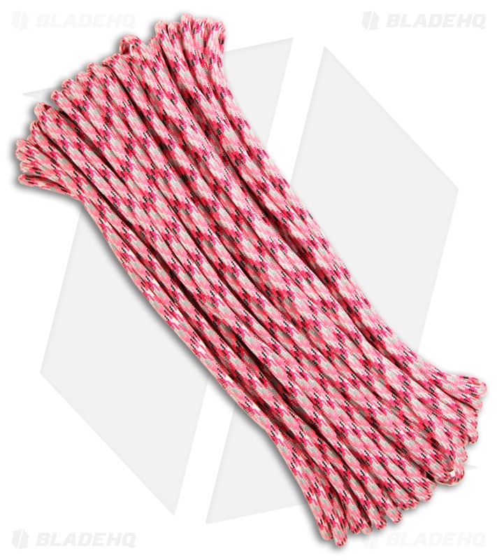 Pink Camo 550 Paracord Nylon Braided 7Strand Core (100') USA Blade HQ