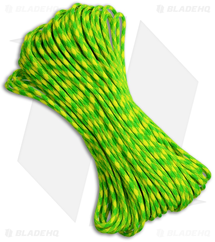 Lemon Lime Striped 550 Paracord Nylon Braided 7-Strand Core (100') USA