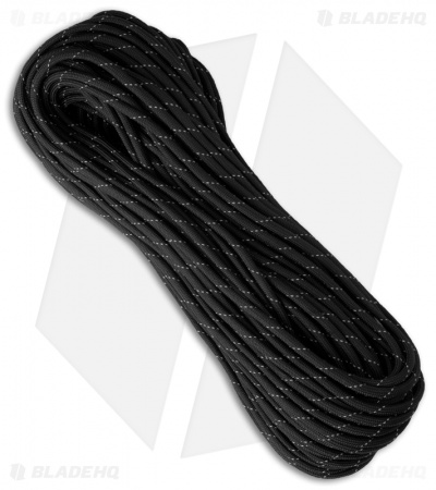Black Parachute Reflective White 550 Paracord Nylon Braided 7-Strand Core (100')