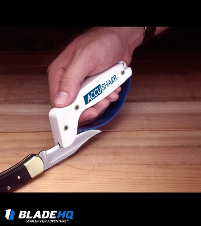 thumbnail image 2 of AccuSharp Compact Pull-Through Knife Sharpener (White/Blue) - Dual Stage Carbide & Ceramic Sharpener 2 of 9