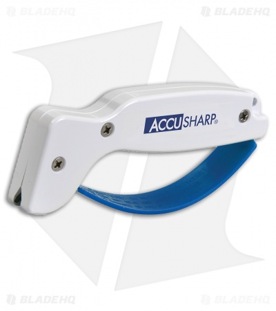 AccuSharp Compact Pull-Through Knife Sharpener (White/Blue) - Dual Stage Carbide & Ceramic Sharpener