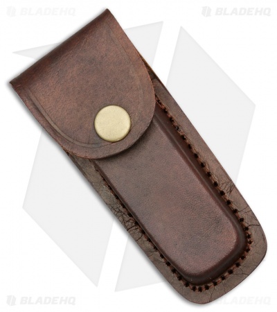Tallen Leather Belt Sheath for 4" Folding Knife w/ Button Closure (Brown)