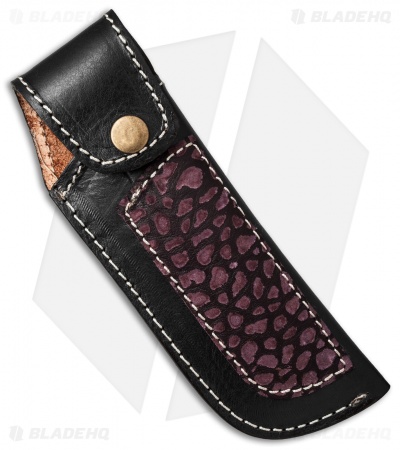 Venture 7.5" V114D Leather Fixed Blade Belt Sheath Black w/Purple Overlay