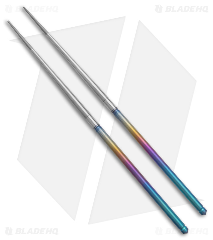 Foltsum 2-Piece Takedown Chopsticks Rainbow / Satin Titanium with Pouch