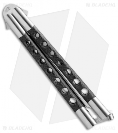 29 Knives Chris Olofson 5" Long Clip Bowie Balisong Knife Skeleton Carbon Fiber