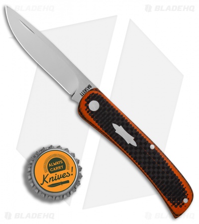 Baskett Custom Knives Slip Joint Knife Orange/Black Carbon Fiber (2.75" Mirror)