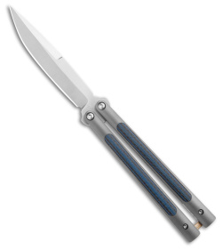 Biegler Bladeworks Custom B-Hawk Balisong Knife w/ Blue/Black CF (4.3" Satin)