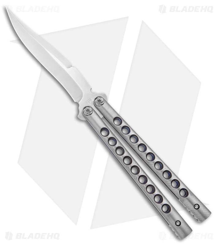 Biegler Bladeworks Custom Stinkfinger Balisong Knife Blue/Gray Ti (4.4" Satin) 3