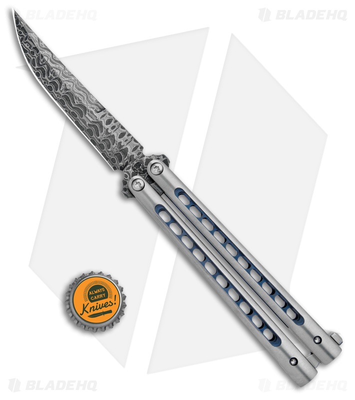 Biegler Bladeworks Zukuri Butterfly Knife Titanium Blue Holes (4.5" Damascus)