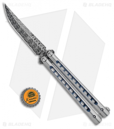Biegler Bladeworks Zukuri Butterfly Knife Titanium Blue Holes (4.5" Damascus)