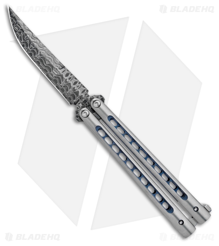 Biegler Bladeworks Zukuri Butterfly Knife Titanium Blue Holes (4.5" Damascus)